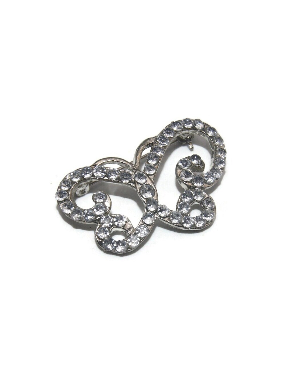 Vintage Silver Tone and Clear Rhinestones Butterfly Brooch.